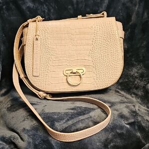 Paul Costelloe Gray Croco Embossed Leather Crossbody Bag NWOT